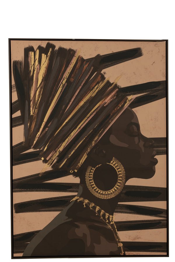 Kader Afrikaanse Vrouw Strepen Hout/canvas Bruin/zwart