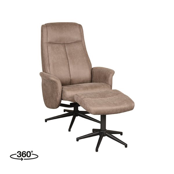 LABEL51 Fauteuil Bergen - Taupe - Micro Suede - Incl. Ottoman