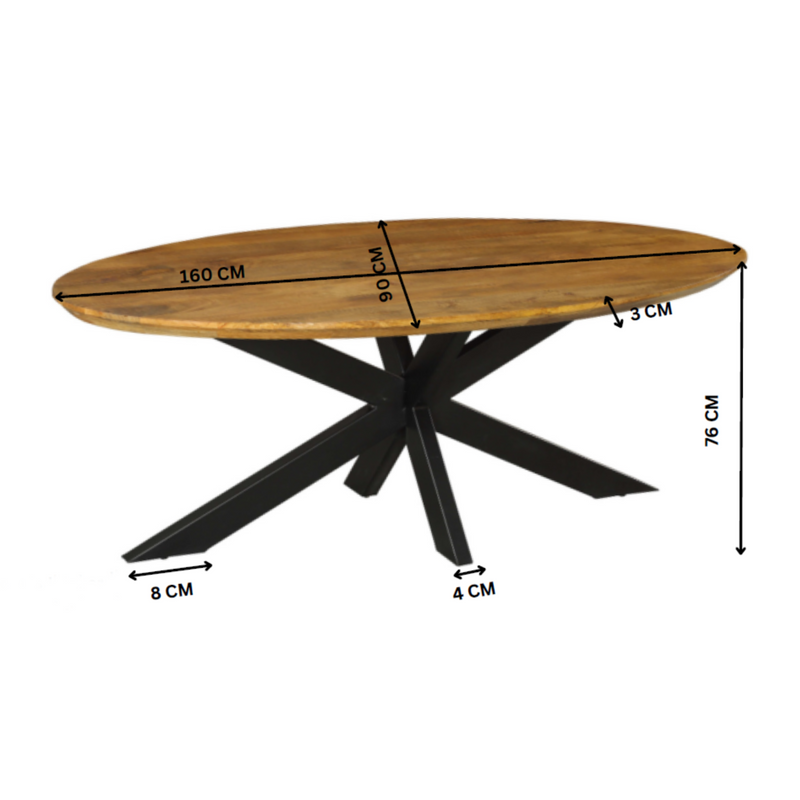 Eettafel Brandy | 160 cm | Ovaal