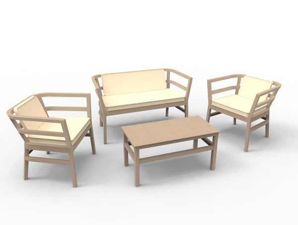 "RESOL CLICK-CLACK Armchair-Sofa-Table Indoor, Outdoor Set 2+1+1 Sand" - Dutch Product Name: "RESOL CLICK-CLACK Stoel-Bank-Tafel Binnen, Buiten Set 2+1+1 Zand"
