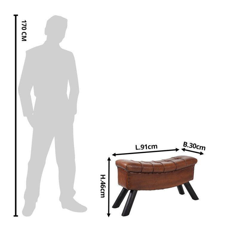Krukje  91x30x46 cm Bruin Leder Rechthoek Kruk
