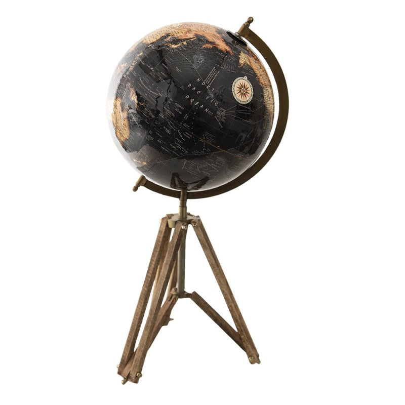 Wereldbol  28x26x55 cm Zwart Hout Metaal Globe