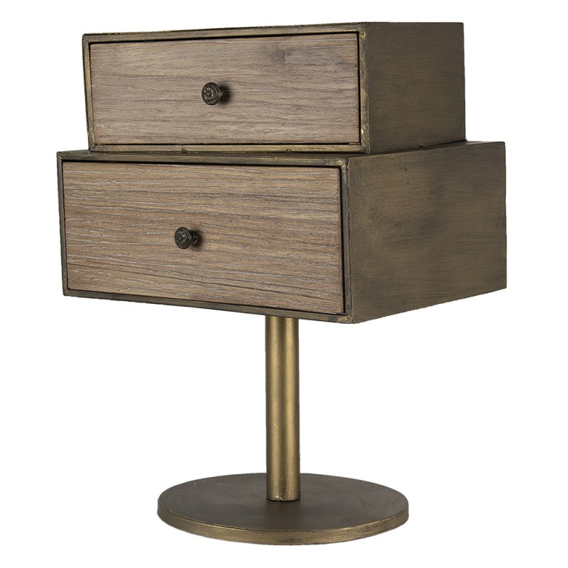 Kast  40x30x53 cm Goudkleurig Bruin Hout Ijzer Nachtkastje