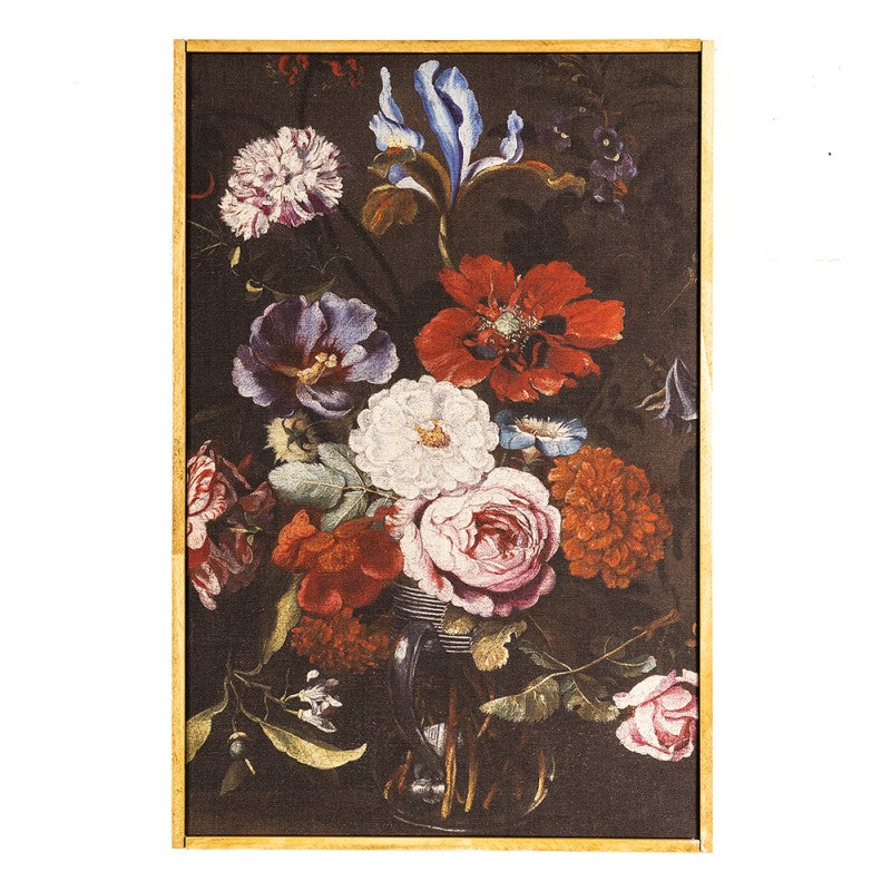 Schilderij  40x60 cm Zwart Rood Hout Textiel Bloemen Rechthoek Muurdecoratie