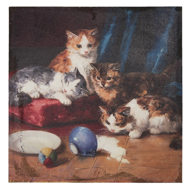 Schilderij  60x60 cm Bruin Rood Canvas Katten Canvas schilderij
