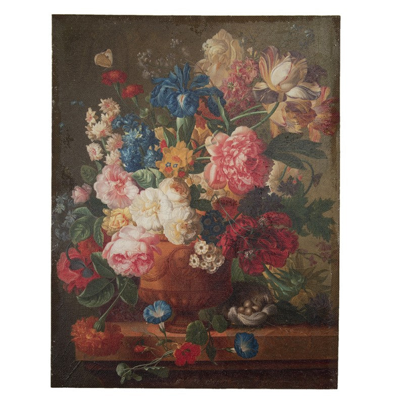 Schilderij  55x73 cm Bruin Rood Canvas Bloemen Canvas schilderij