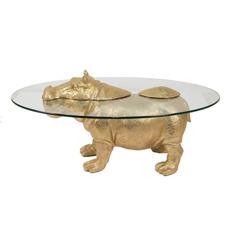 Bijzettafel Nijlpaard 80x50x37 cm Goudkleurig Kunststof Glas