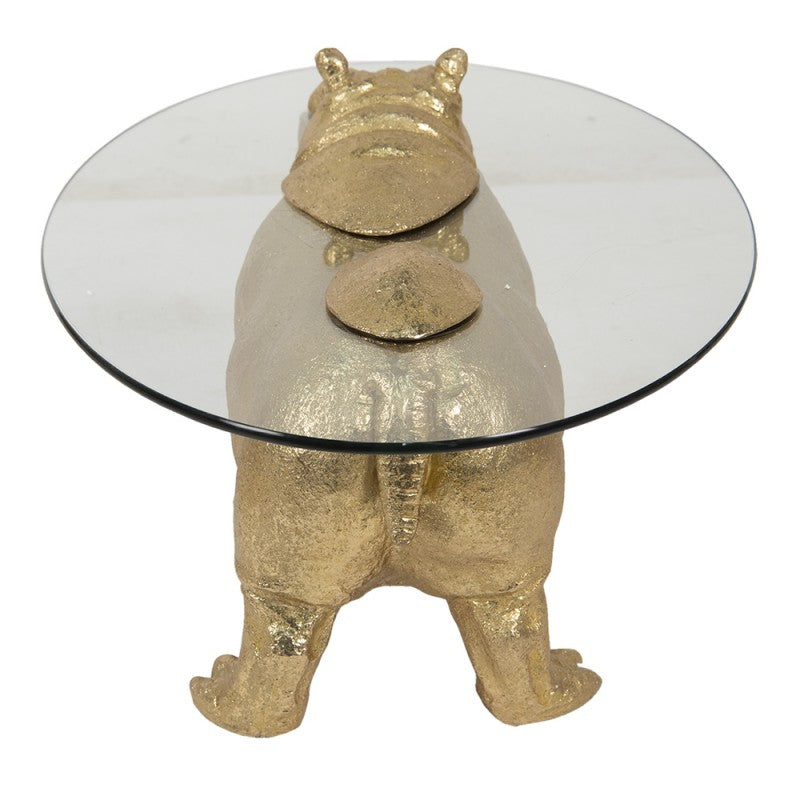 Bijzettafel Nijlpaard 80x50x37 cm Goudkleurig Kunststof Glas