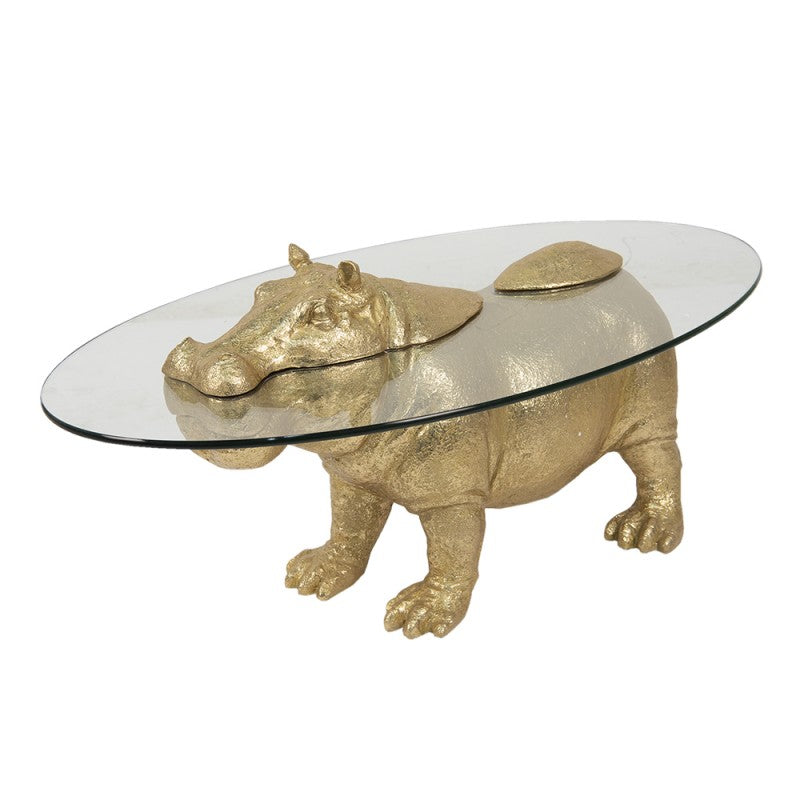 Bijzettafel Nijlpaard 80x50x37 cm Goudkleurig Kunststof Glas