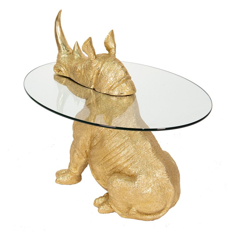 Bijzettafel Neushoorn Ø 65x55 cm Goudkleurig Kunststof Glas