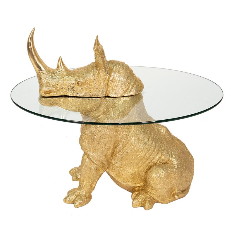 Bijzettafel Neushoorn Ø 65x55 cm Goudkleurig Kunststof Glas