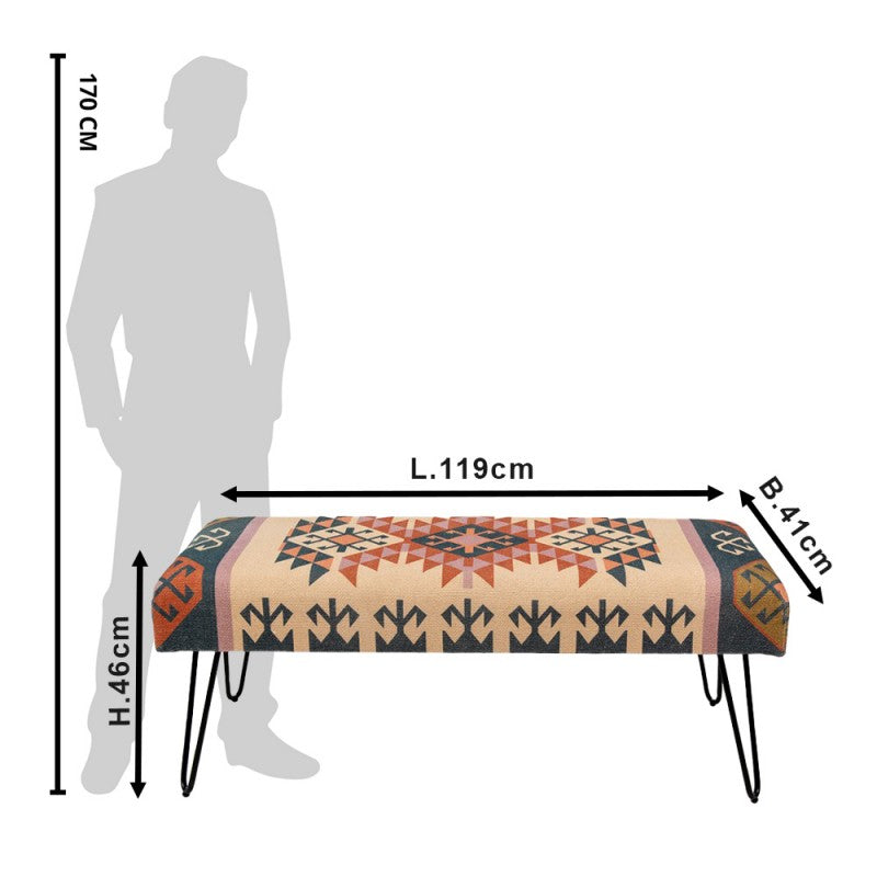 Bankje  119x41x46 cm Beige Blauw Ijzer Textiel