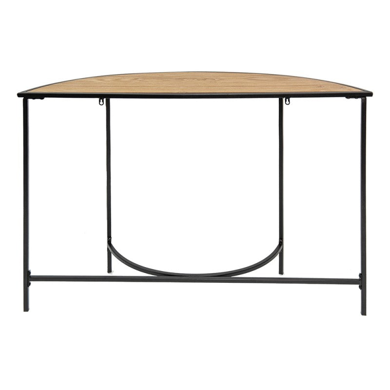 Sidetable  120x31x81 cm Zwart Bruin Ijzer Hout Halfrond Wandtafel