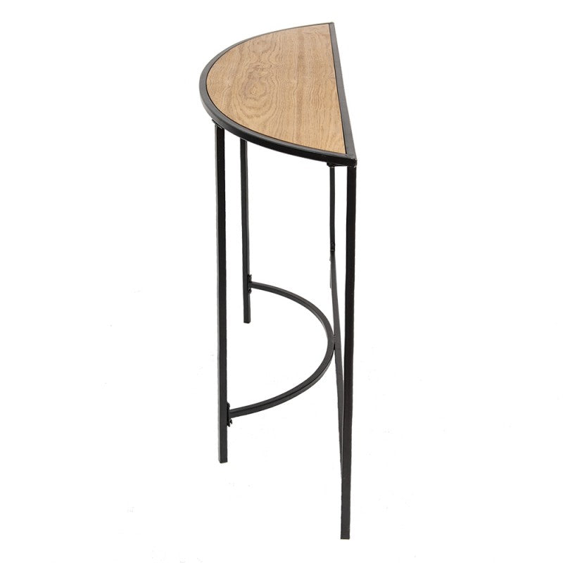 Sidetable  120x31x81 cm Zwart Bruin Ijzer Hout Halfrond Wandtafel