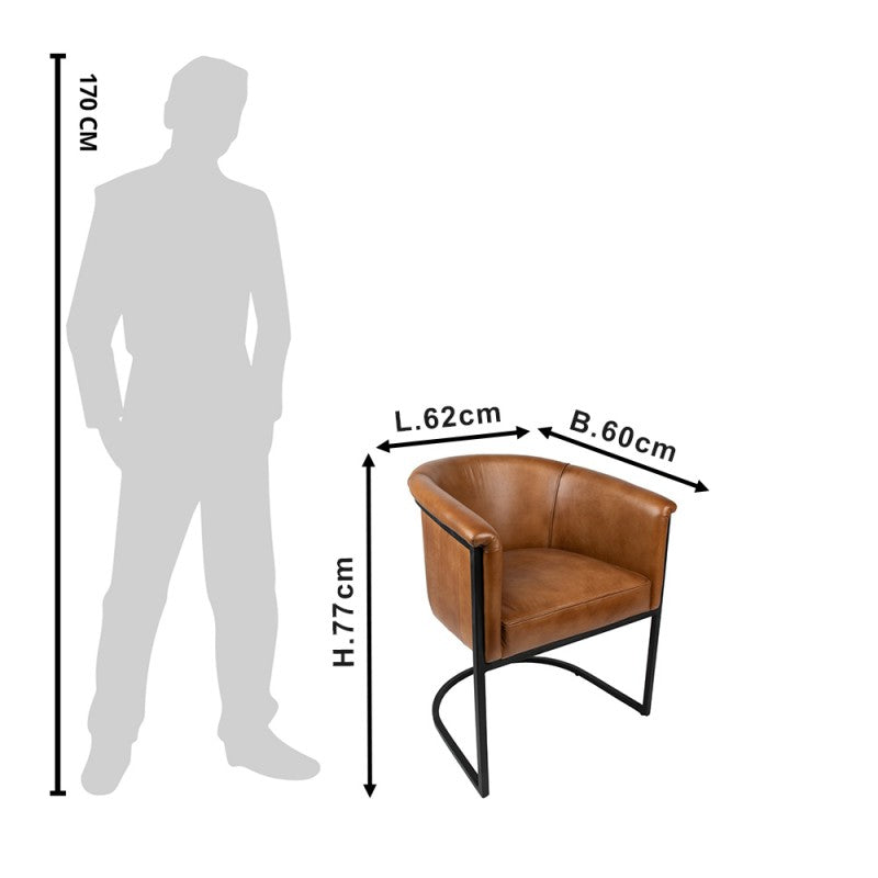 Eetkamerstoel met Armleuning  62x60x77 cm Bruin Leder Stoel