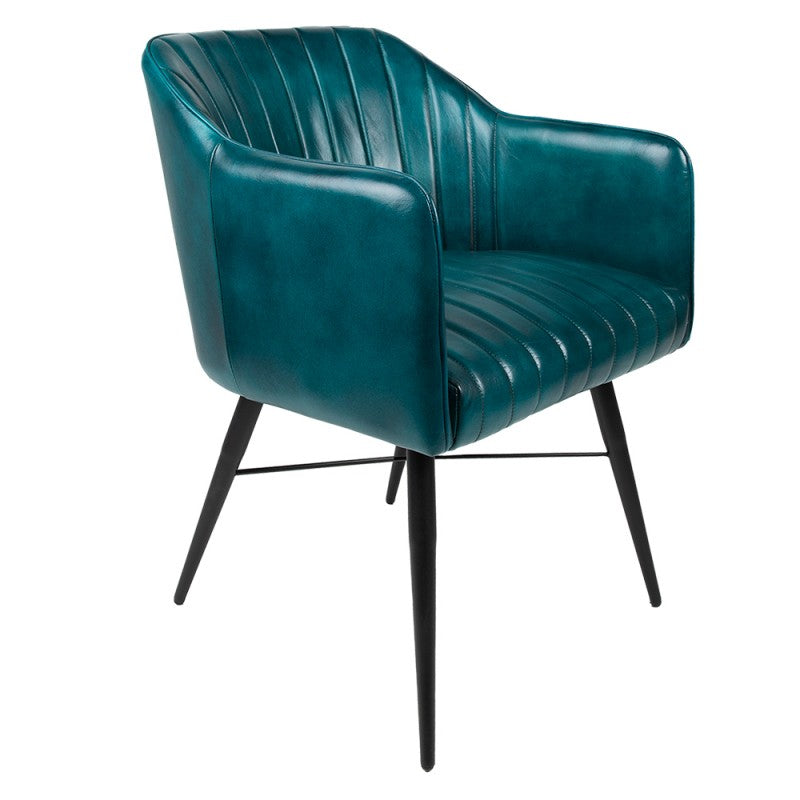 Eetkamerstoel met Armleuning  54x59x76 cm Turquoise Leder Stoel
