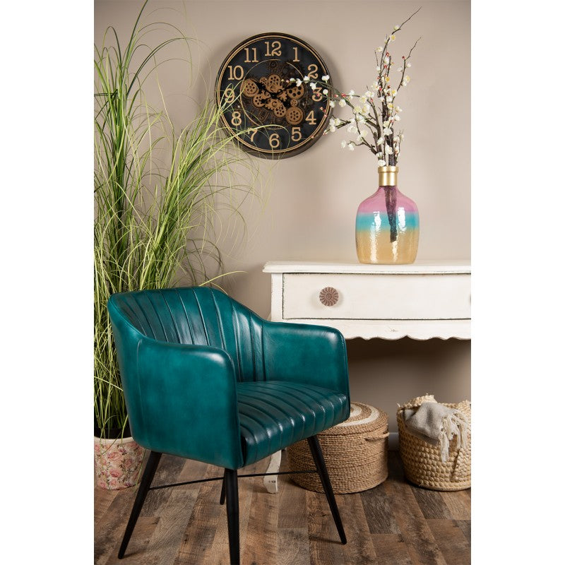 Eetkamerstoel met Armleuning  54x59x76 cm Turquoise Leder Stoel