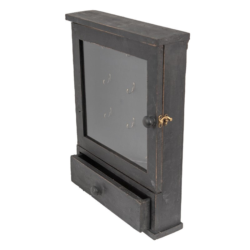 Sleutelkastje  36x9x47 cm Zwart Hout Glas Sleutelhouder