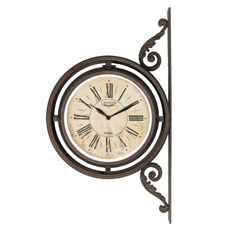 Wandklok  34x59 cm Bruin Hout Metaal Rond Muurklok