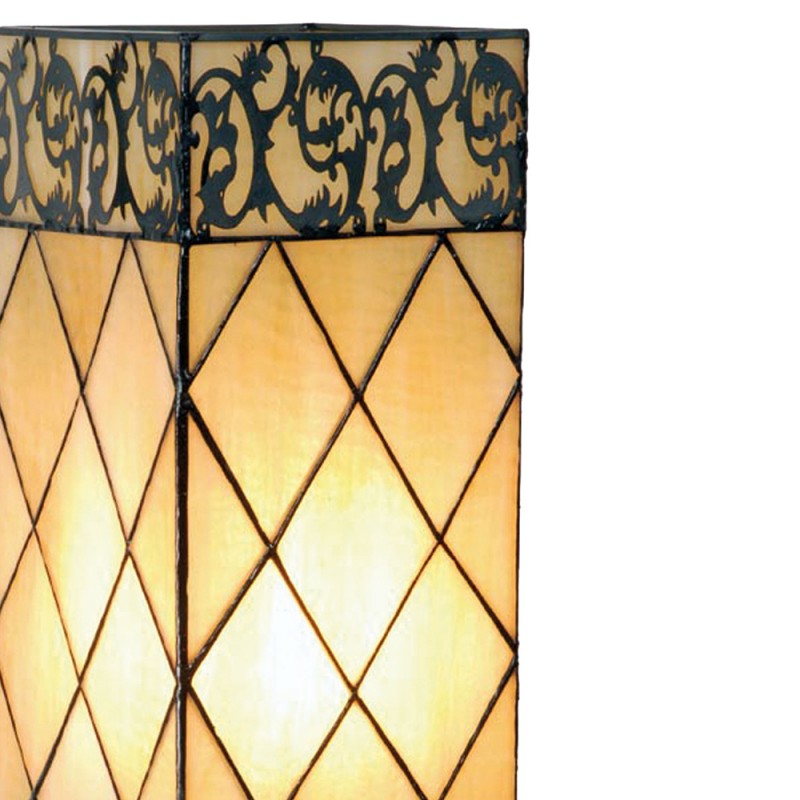 Tiffany Tafellamp  18x45 cm Beige Bruin Glas Vierkant Tiffany Bureaulamp