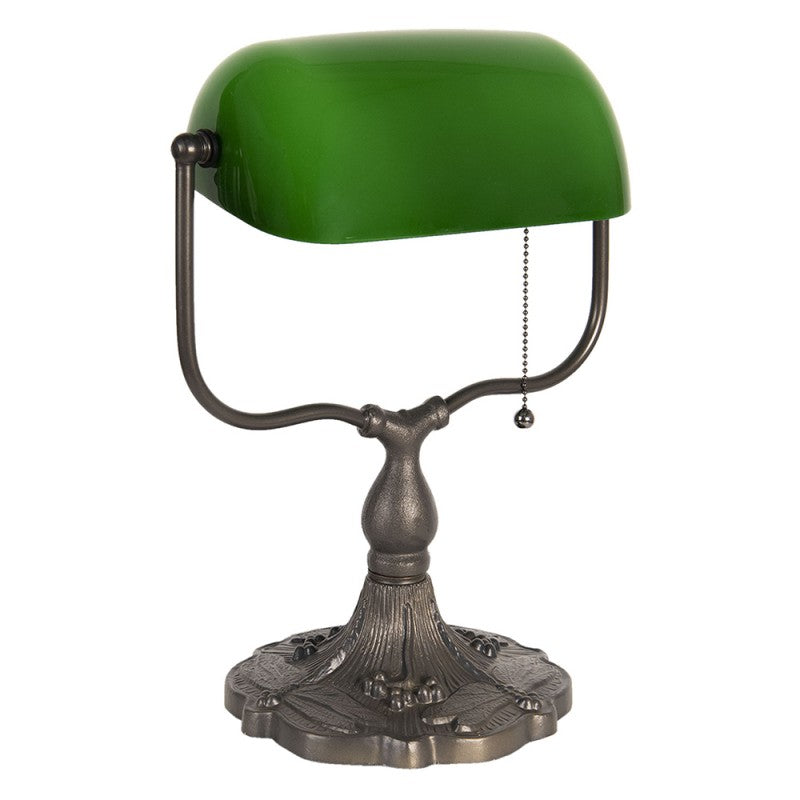 Bureaulamp Bankierslamp  27x20x36 cm Groen Bruin Metaal Glas Tafellamp