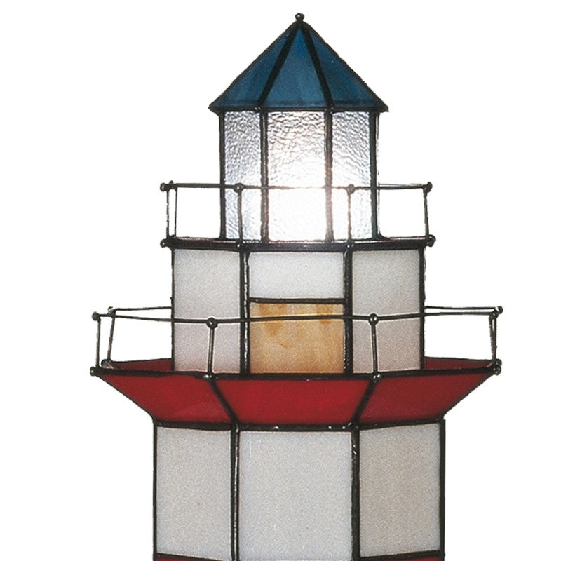 Tiffany Tafellamp Vuurtoren 21x56 cm Rood Wit Glas Zeshoek Tiffany Lampen