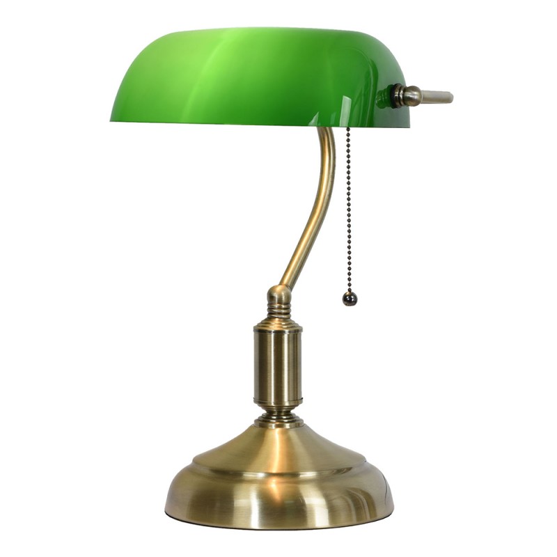 Bureaulamp Bankierslamp  27x17x41 cm  Groen Goudkleurig Metaal Glas Tafellamp
