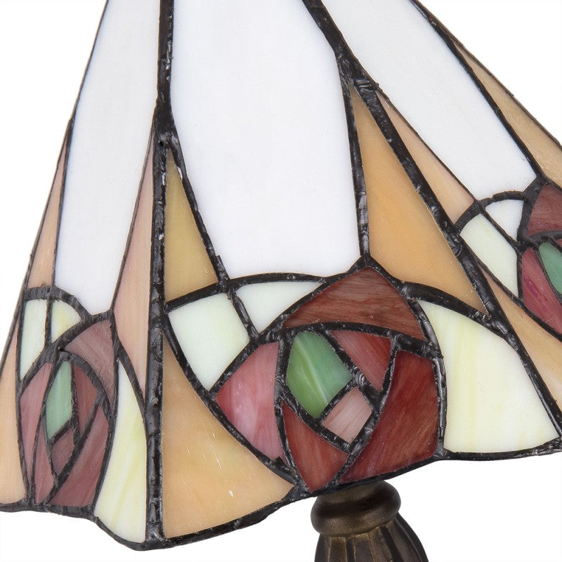 Tiffany Tafellamp  20x18x37 cm  Beige Geel Glas Roos Driehoek Tiffany Bureaulamp