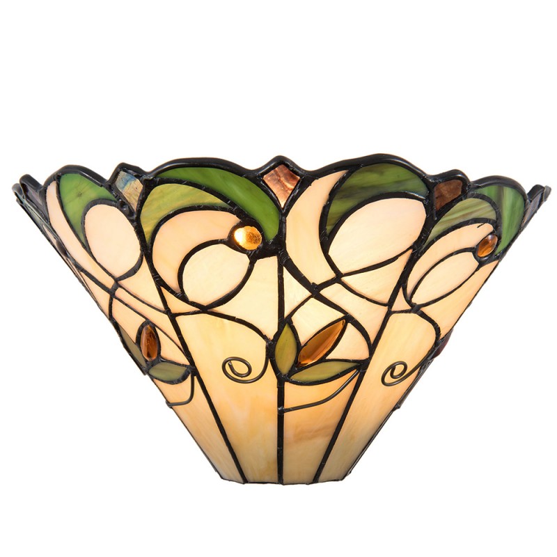 Wandlamp Tiffany  30x15x16 cm  Beige Groen Kunststof Glas Bloemen Driehoek Muurlamp