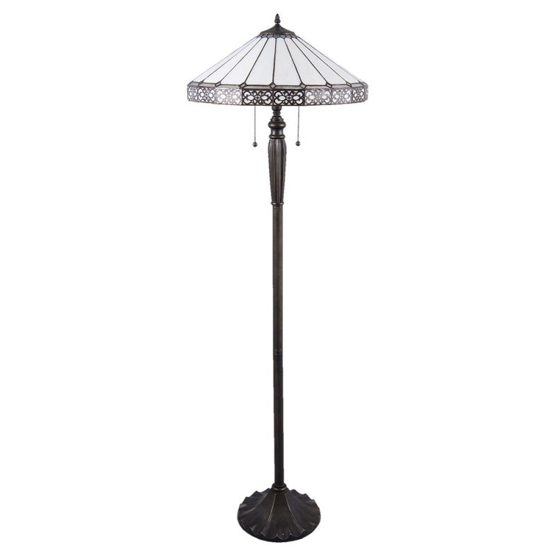 Tiffany Vloerlamp  Ø 51x160 cm Wit Bruin Glas Driehoek Staande Lamp