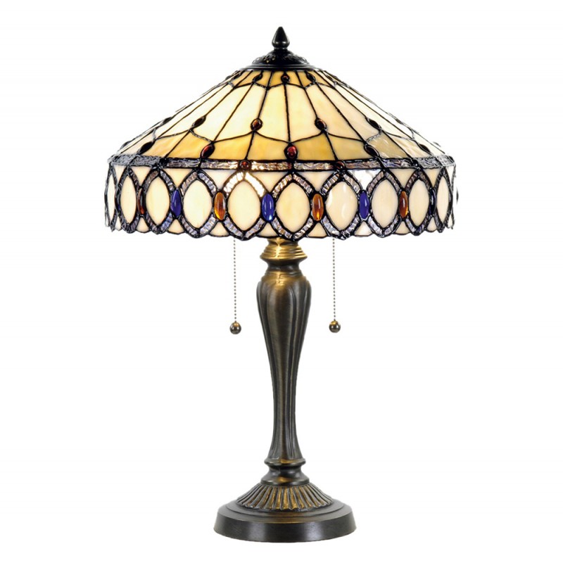 Tiffany Tafellamp  Ø 40x58 cm  Beige Bruin Glas Driehoek Tiffany Bureaulamp