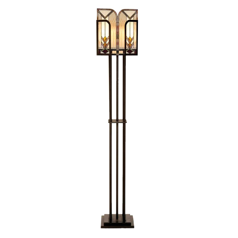 Tiffany Vloerlamp  35x182 cm  Beige Bruin Glas Rechthoek Staande Lamp