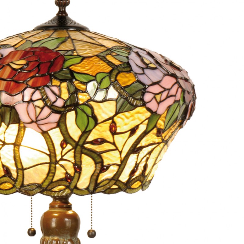 Tiffany Tafellamp  Ø 40x72 cm  Geel Groen Glas Bloemen Tiffany Bureaulamp