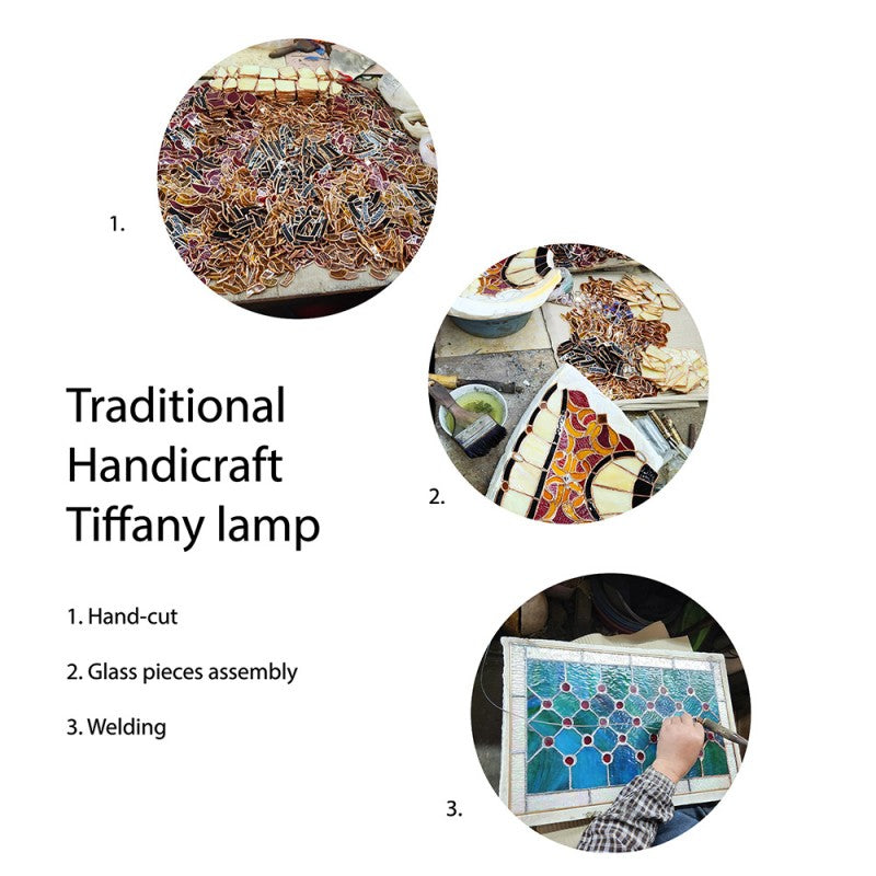 Tiffany Tafellamp  Ø 33x61 cm Beige Bruin Glas Bloemen Tiffany Bureaulamp
