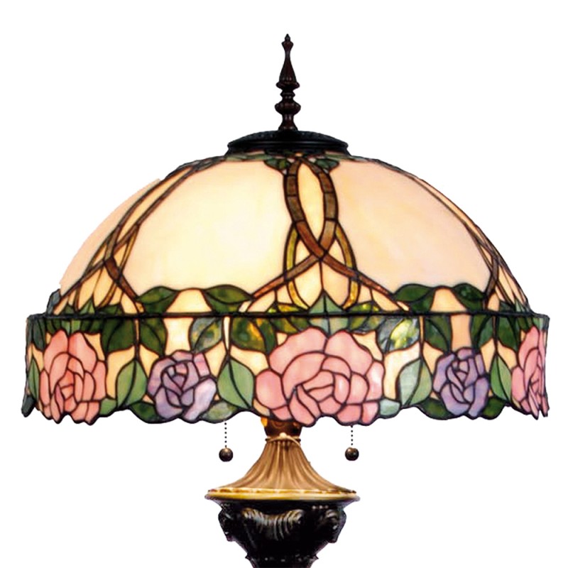Tiffany Vloerlamp  Ø 50x164 cm  Roze Groen Glas Roos Halfrond Staande Lamp