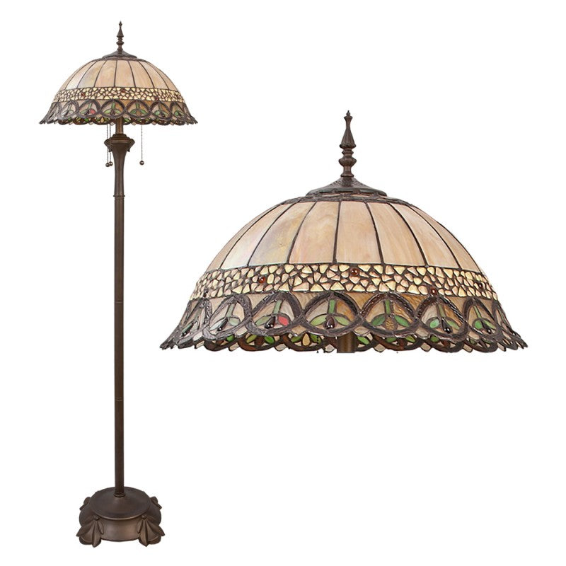 Tiffany Vloerlamp  Ø 50x165 cm  Beige Bruin Metaal Glas Staande Lamp