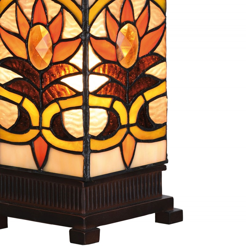 Tiffany Tafellamp  12x12x35 cm  Beige Bruin Glas Vierkant Tiffany Bureaulamp