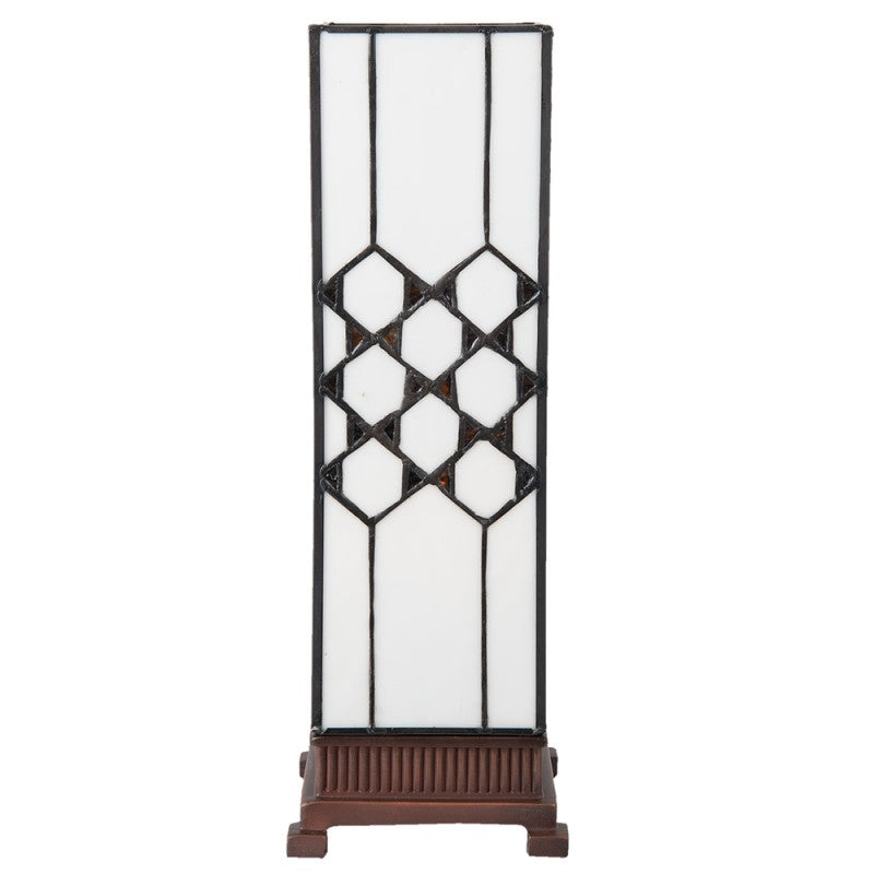 Tiffany Tafellamp  12x12x36 cm Wit Glas Vierkant Tiffany Bureaulamp