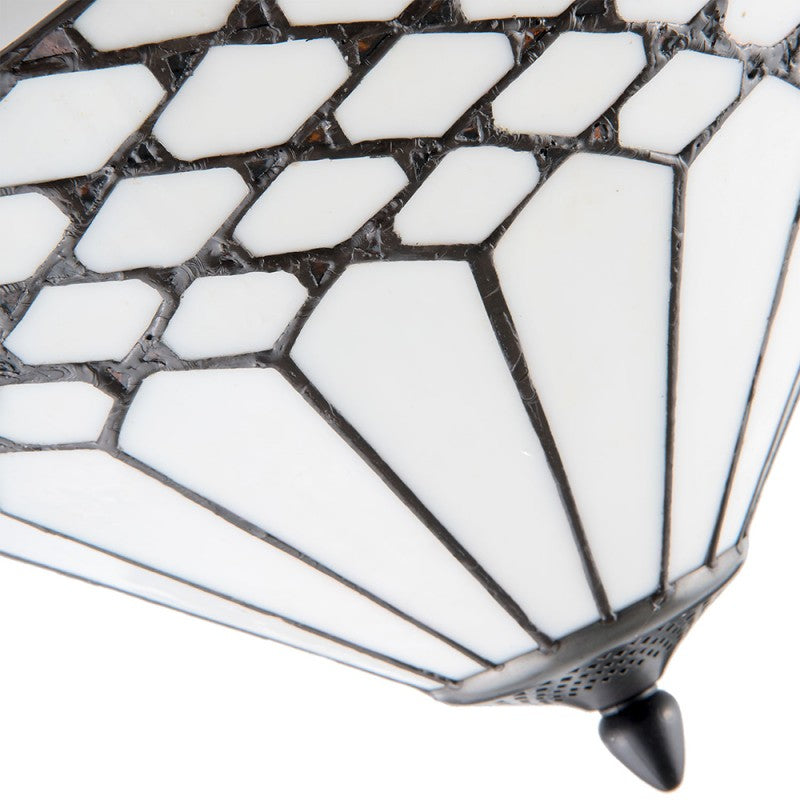 Plafondlamp Tiffany  Ø 42x29 cm  Wit Bruin Metaal Glas Driehoek Plafonniere