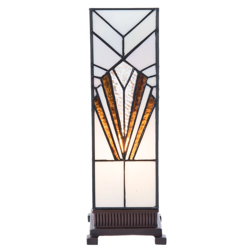 Tiffany Tafellamp  12x12x35 cm Wit Bruin Glas Vierkant Tiffany Bureaulamp