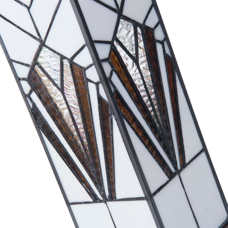 Tiffany Tafellamp  12x12x35 cm Wit Bruin Glas Vierkant Tiffany Bureaulamp