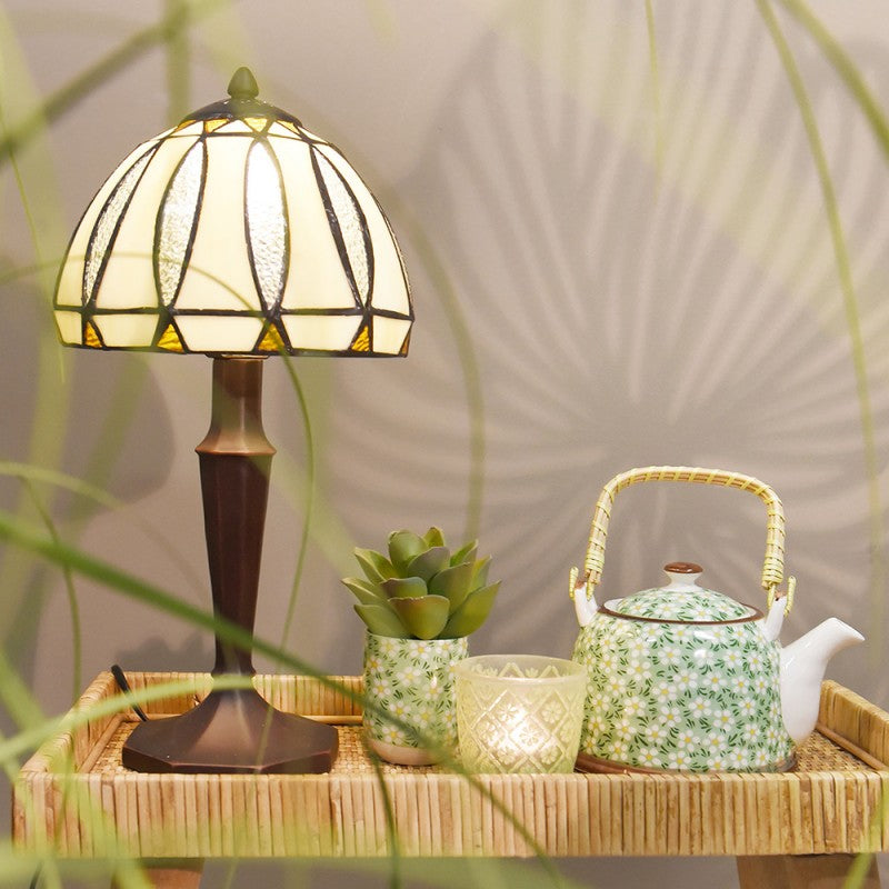 Tiffany Tafellamp  Ø 19x40 cm  Beige Glas Tiffany Bureaulamp