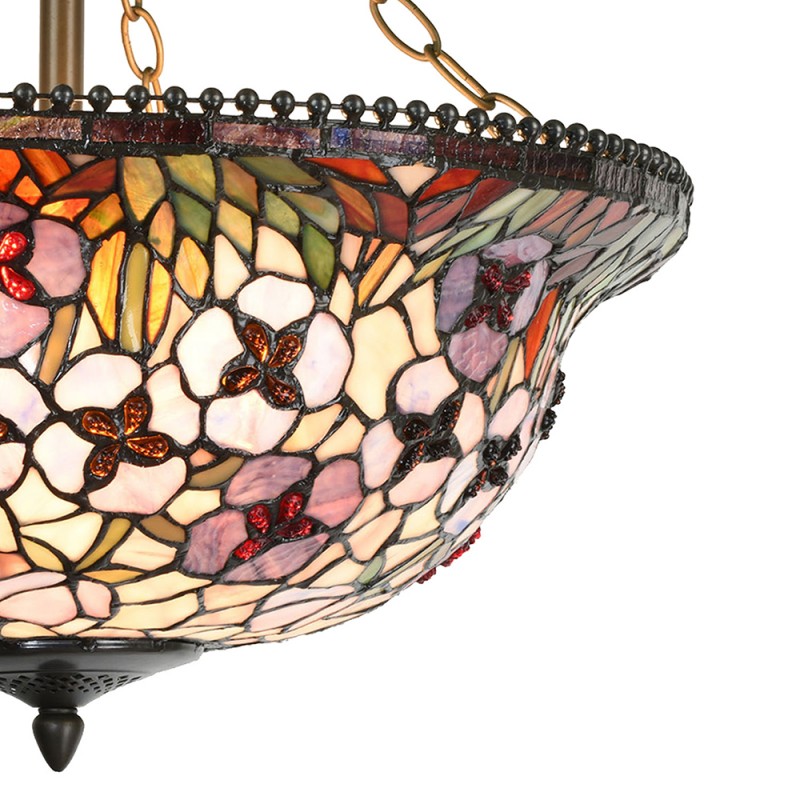 Plafondlamp Tiffany  Ø 53x60 cm  Rood Roze Metaal Glas Bloemen Plafonniere