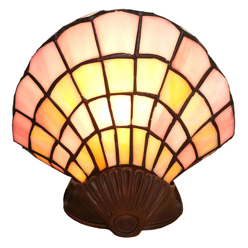 Tiffany Tafellamp Schelp 25x20 cm Roze Beige Glas Tiffany Bureaulamp