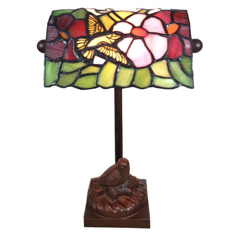Tiffany Tafellamp  15x15x33 cm  Groen Roze Glas Vogel Tiffany Bureaulamp