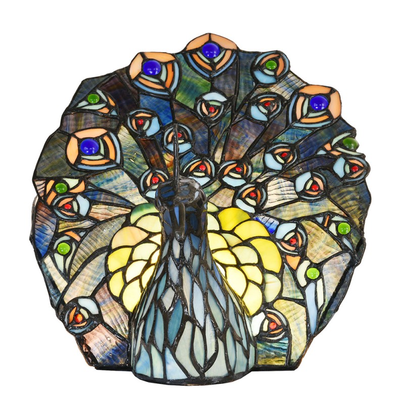 Tiffany Tafellamp  32x30 cm Blauw Groen Glas Pauw Tiffany Lampen