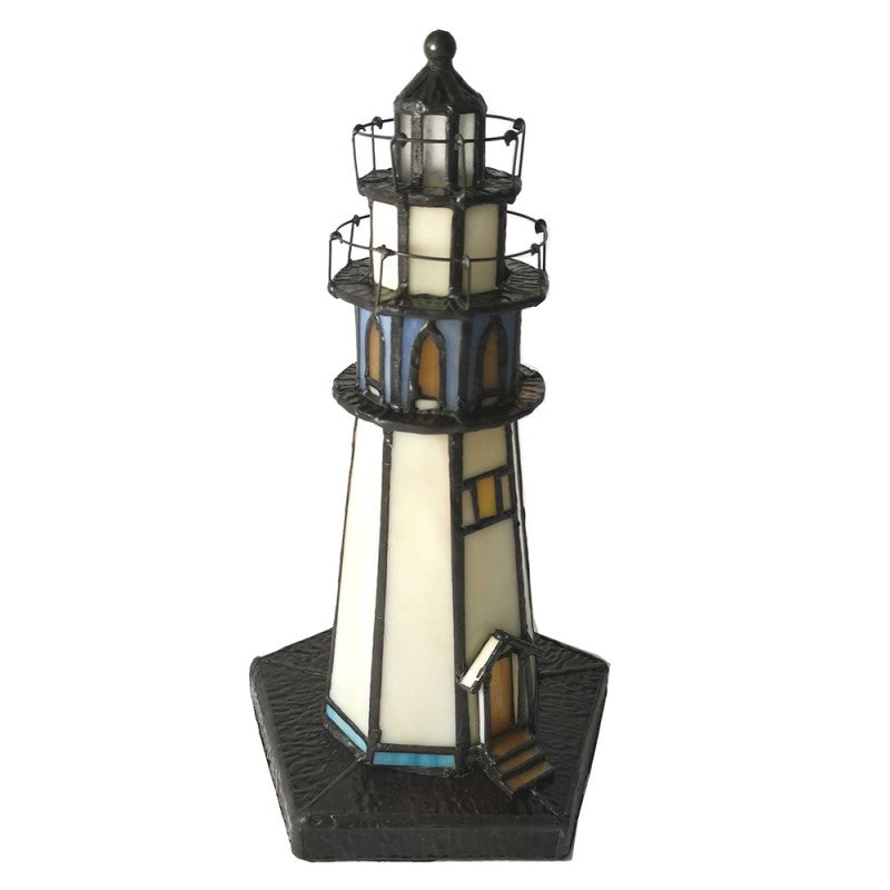 Tiffany Tafellamp Vuurtoren 15x15x25 cm Beige Blauw Glas Tiffany Lampen
