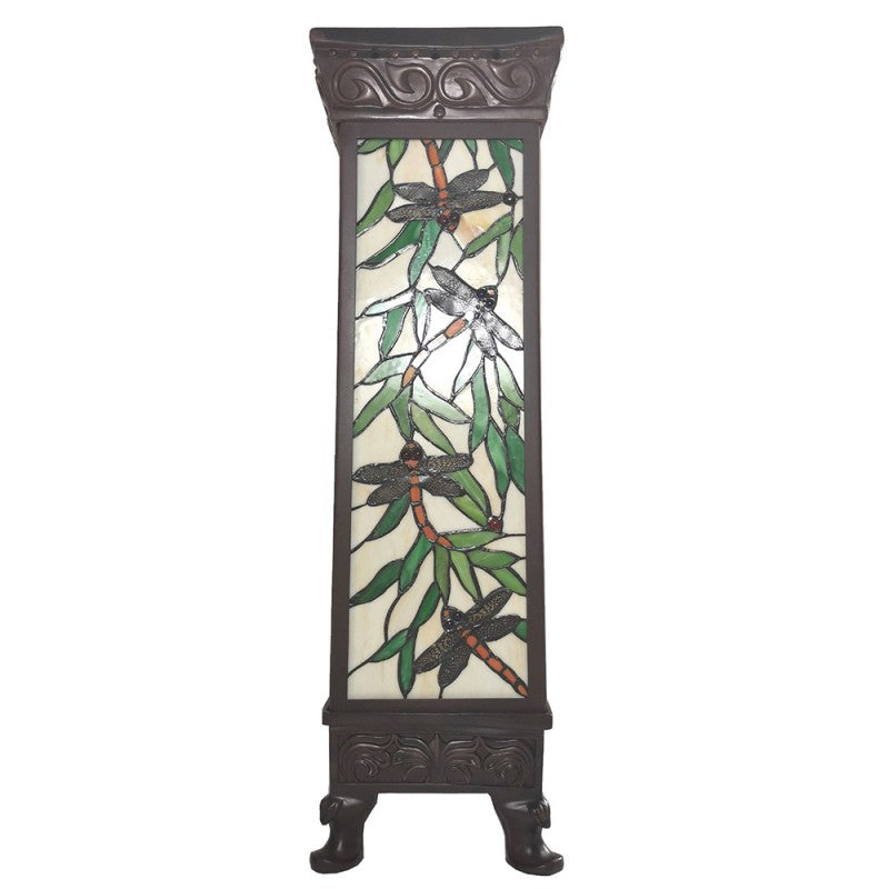 Zuil Tiffany  30x30x100 cm Beige Groen Glas Libelle Rechthoek Bureaulamp Tiffany