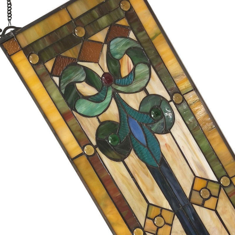 Glaspaneel Tiffany  25x73 cm Geel Blauw Glas Rechthoek Glaskunst