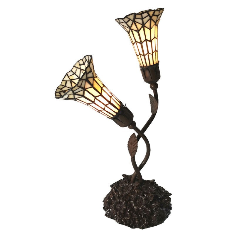 Tiffany Tafellamp  44x26x61 cm Beige Glas Tiffany Bureaulamp